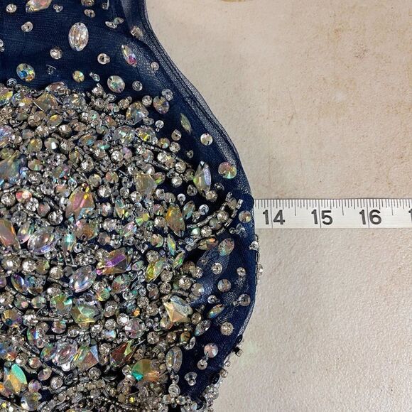 NWT Rachel Allen 6652 Navy Emebllished Short Prom Formal Dress 2 - Picture 9 of 14